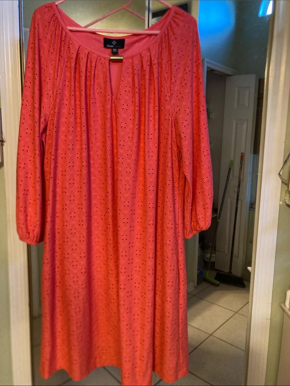 Ronni Nicole Coral Eyelet Long Sleeve Midi Dress size 18W nice comfortable dress